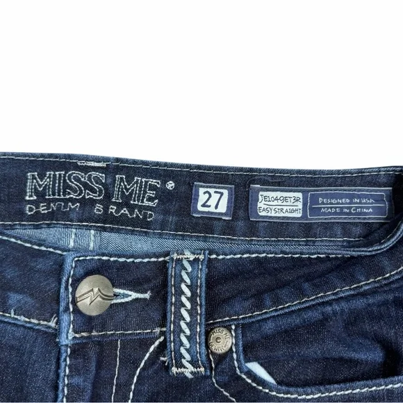 Miss Me Dark Wash Low Rise Studded Embroidered Easy Straight Jeans - Size 27 - Picture 8 of 14
